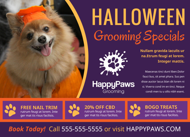 Halloween postcard for dog groomer example - missionprint.com  